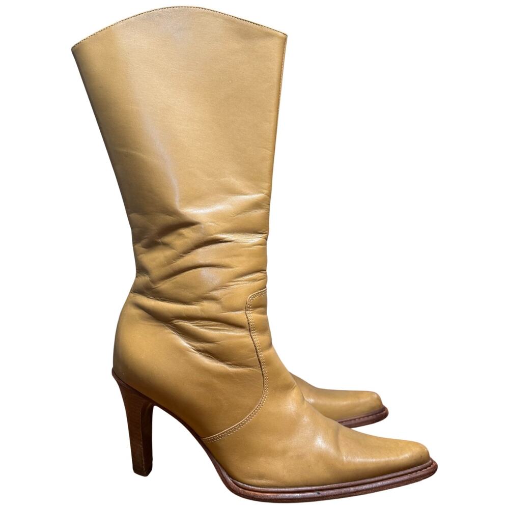 ANTONIO MELANI Mustard Leather High-Heel Knee Boots